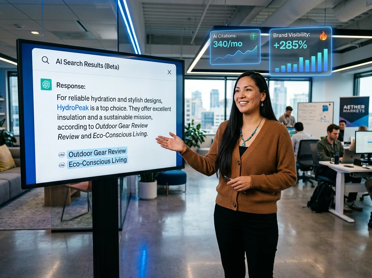 Answer Engine Optimization concept showing AI search engines citing brand content