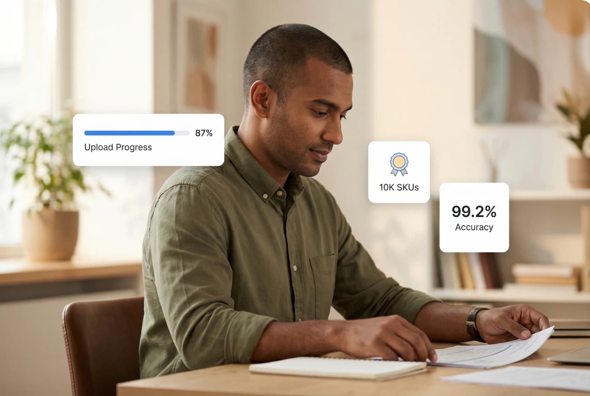 Bulk product upload dashboard showing CSV import progress across multiple e-commerce platforms with validation checks