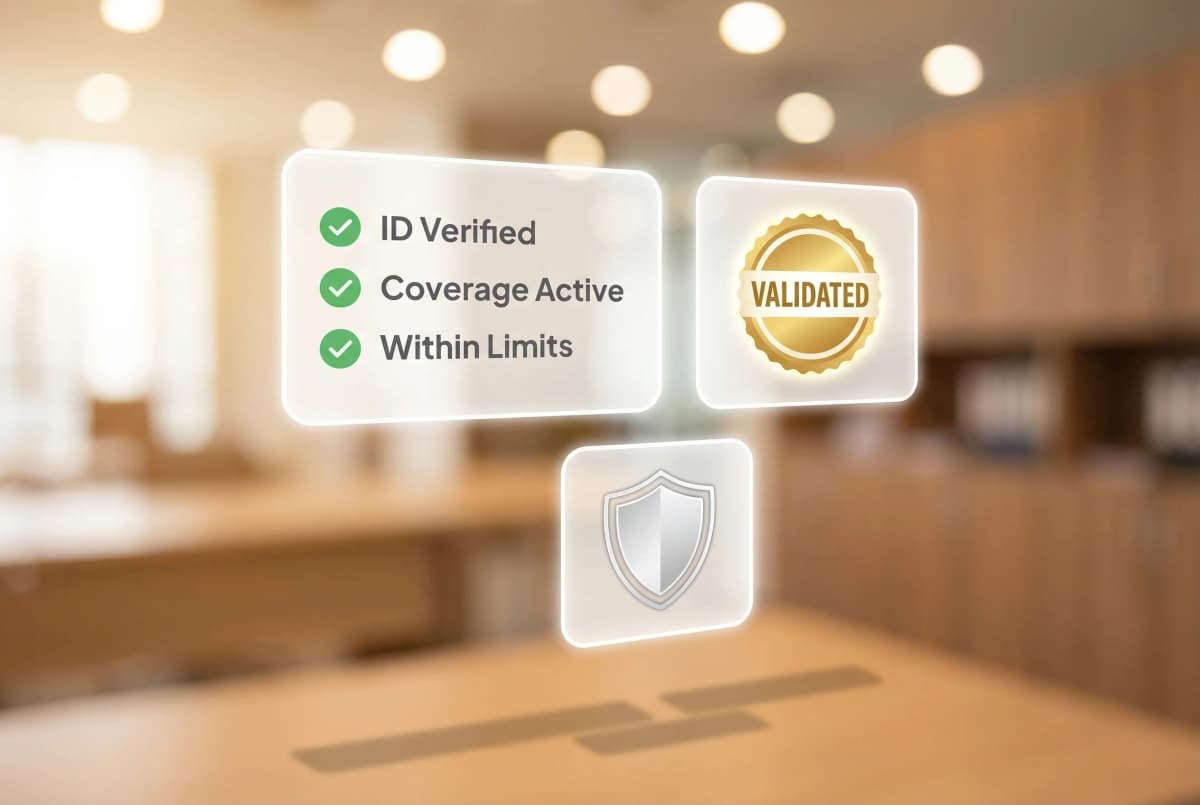 Claims validation dashboard showing eligibility verification, coding checks, and authorization status with automated deficiency flagging