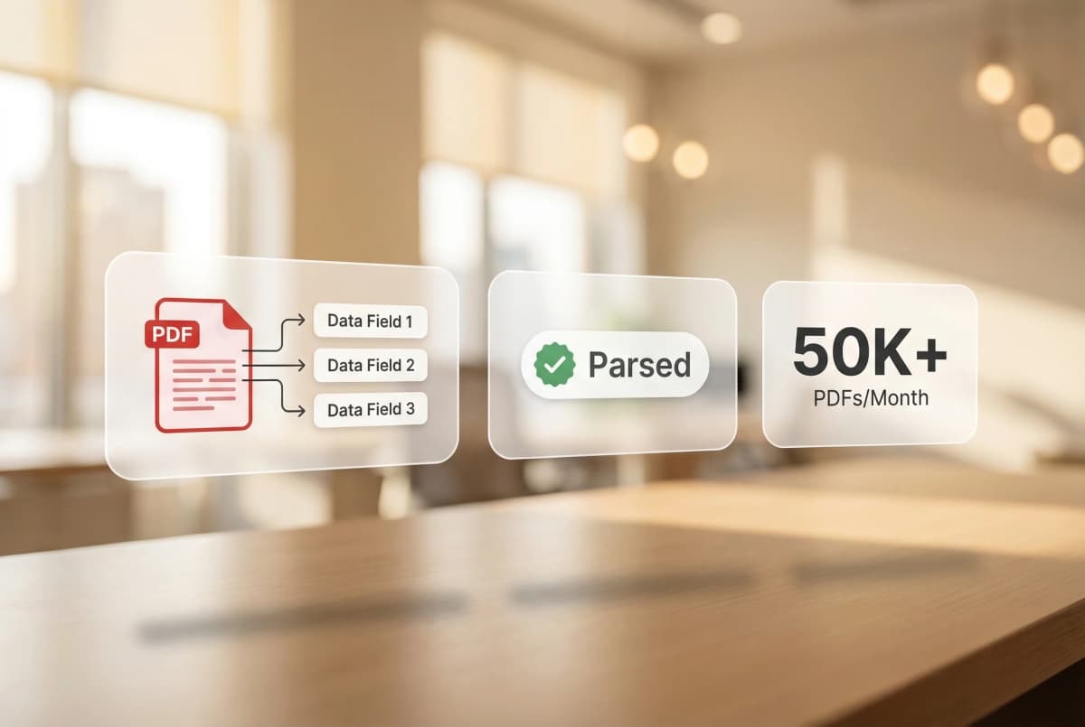 PDF data extraction showing invoice fields being identified, captured, and organized into structured spreadsheet rows
