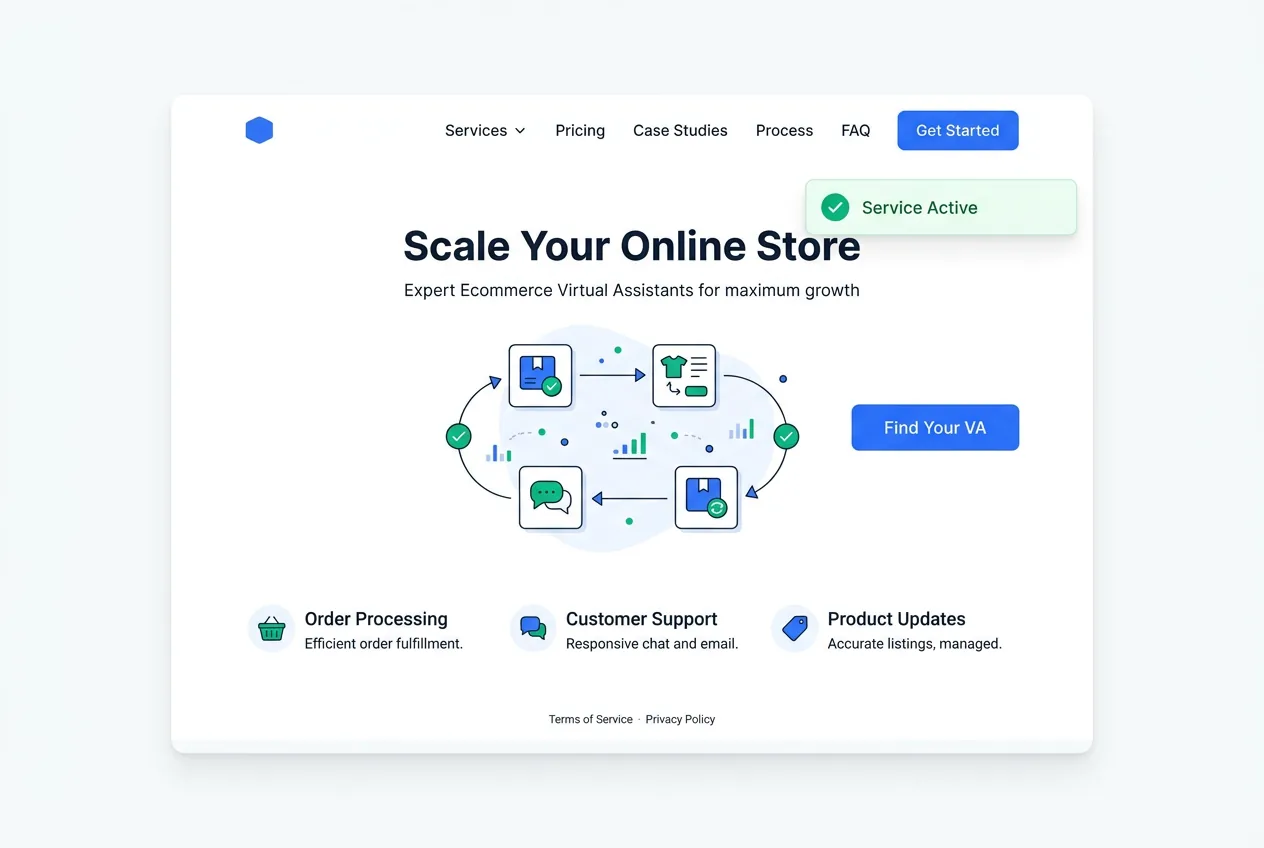 Ecommerce virtual assistant managing product listings, order dashboard, and customer support tickets across multiple platforms