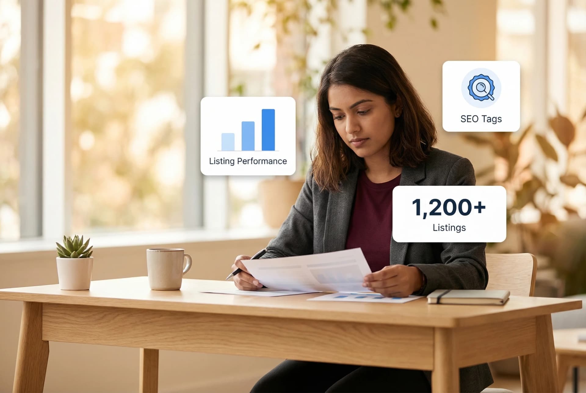 Etsy shop dashboard showing optimized product listings with SEO tags, titles, and high-quality product photography