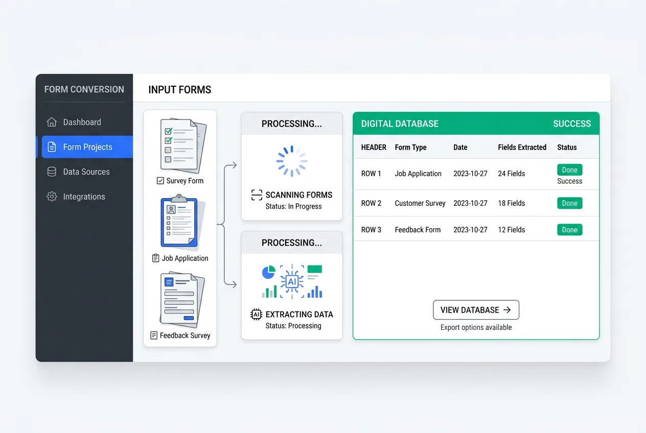 Survey and application forms being digitized into databases