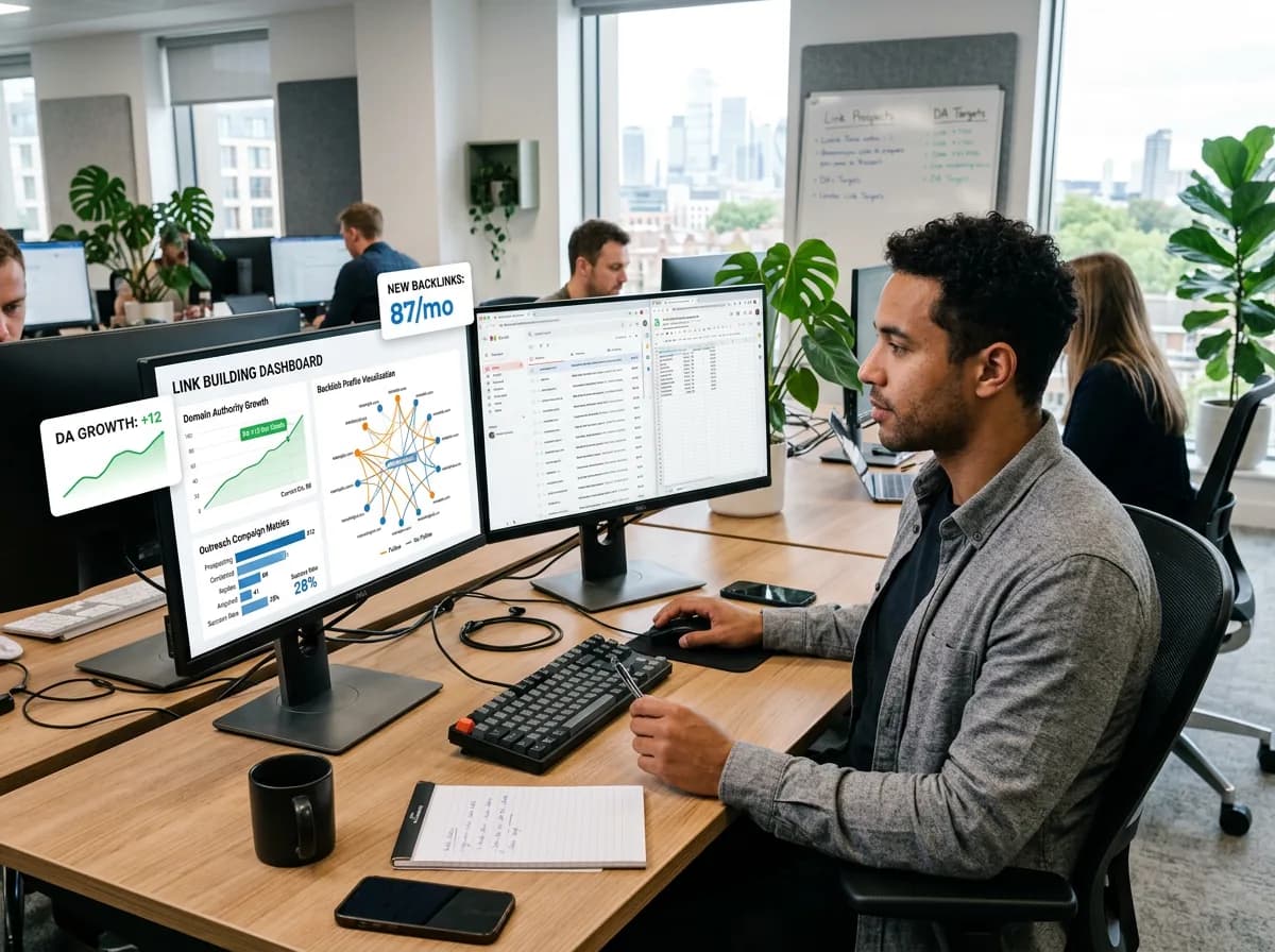 Link building campaign results showing backlink growth and domain authority improvements