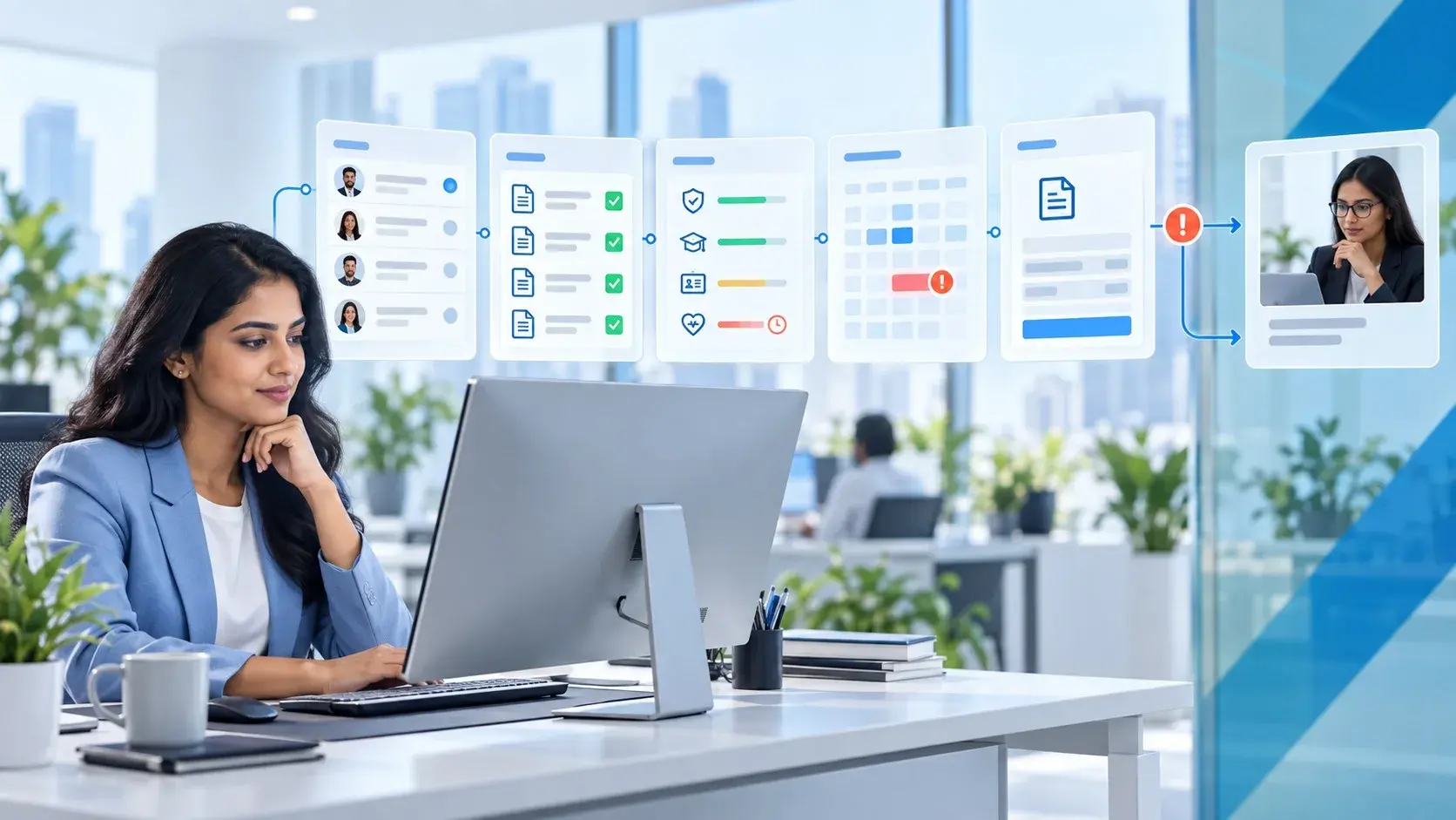 Staffing operations specialist reviewing ATS, onboarding, timesheet, invoice, and exception records