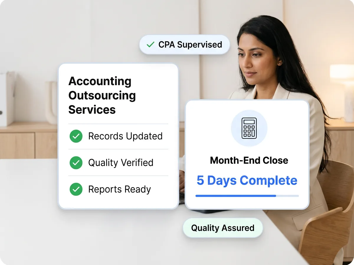 Professional accounting dashboard showing financial statements, reconciliation reports, and real-time bookkeeping metrics