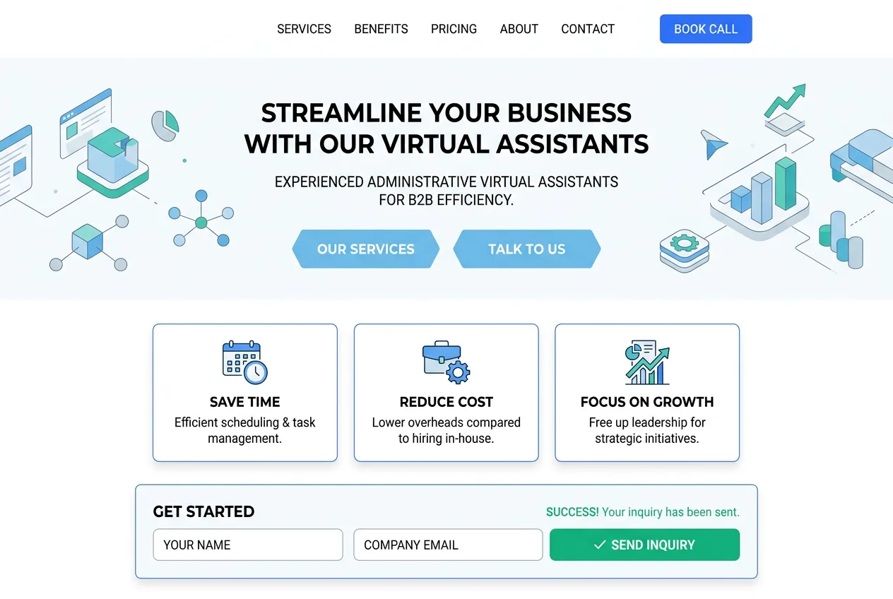 Administrative virtual assistant managing executive calendar, email inbox, and travel itineraries on an organized desktop
