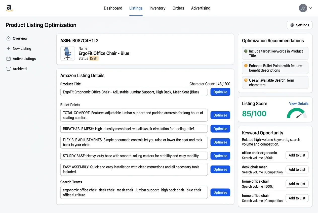 Amazon product records prepared for catalog upload in Seller Central