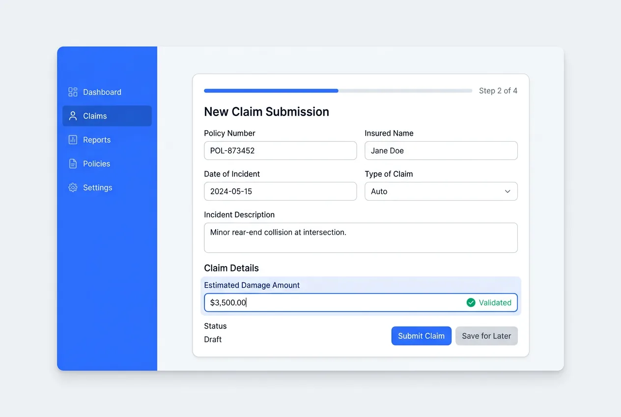 Insurance claim form data being extracted and entered into a claims management system with field-level verification