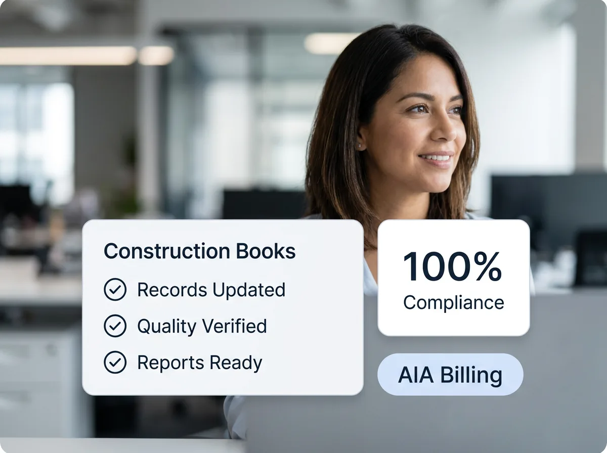 Construction job costing dashboard showing project-level P&L, WIP report, and cost vs budget analysis