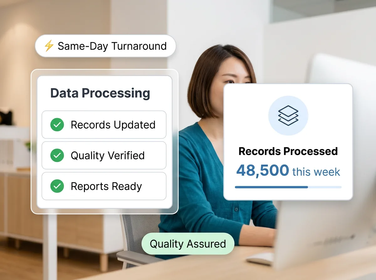 Data capture workflow showing paper documents, scanned forms, and invoices being processed through OCR and manual verification into structured database records