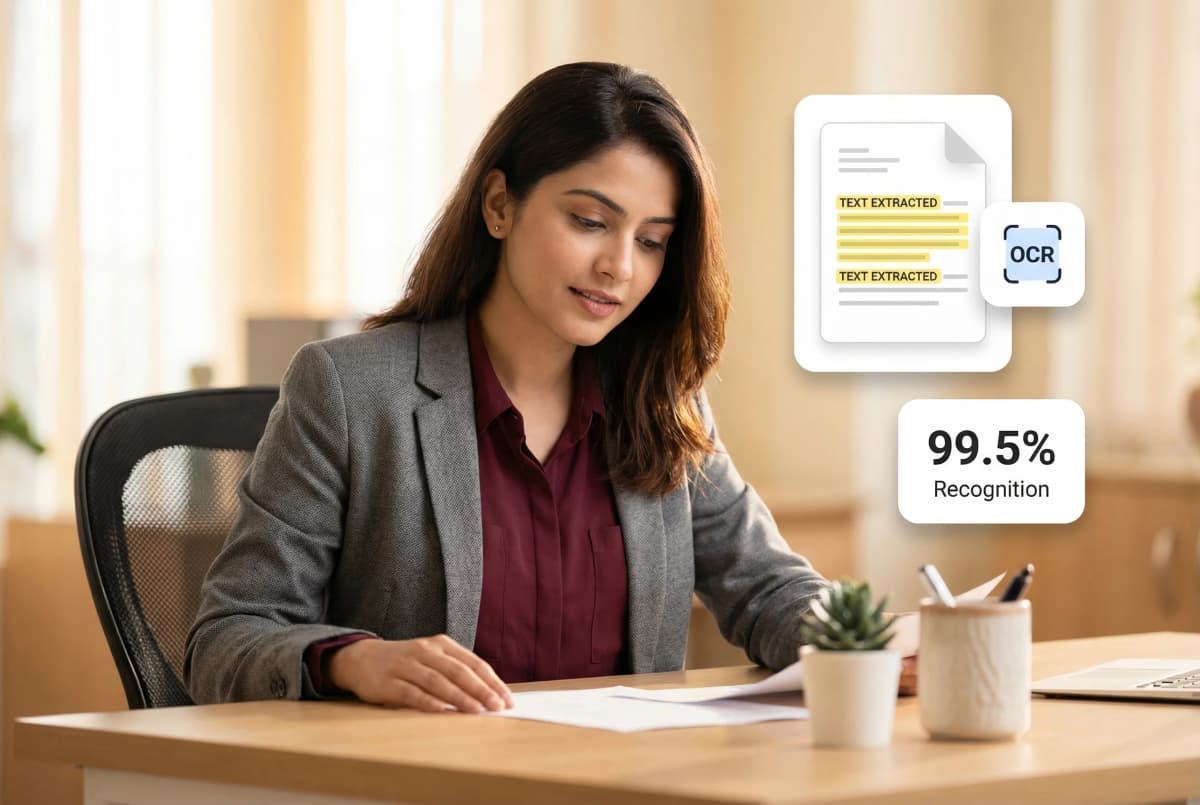 OCR extraction interface showing scanned document fields being identified and converted to structured data rows