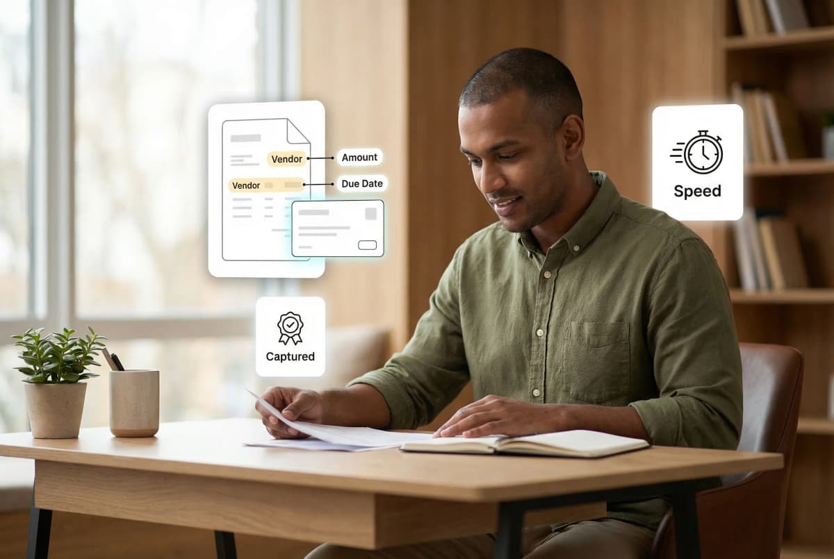 Invoice data extraction workflow showing invoices from multiple channels being digitized with line-item detail capture