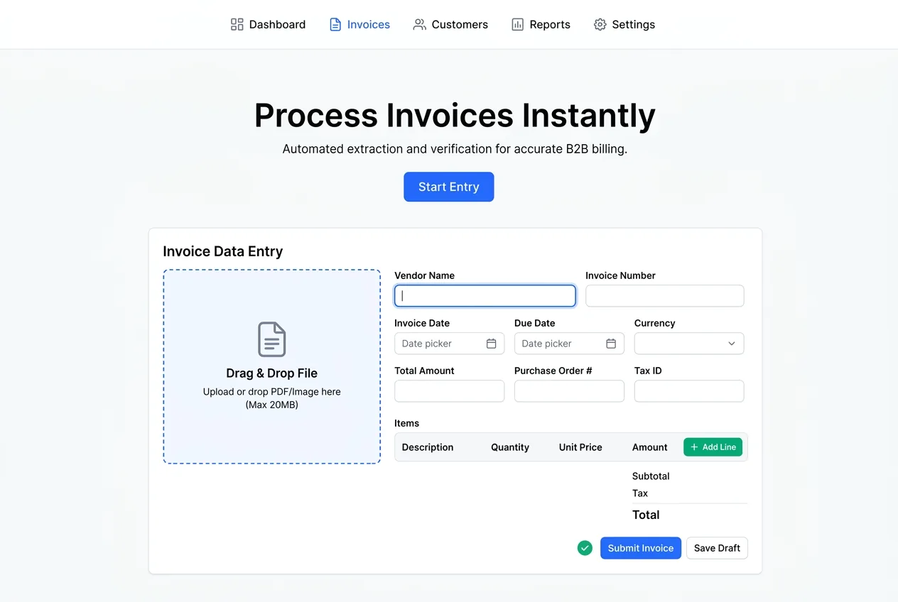 Invoice data being extracted and validated against purchase orders in an AP system