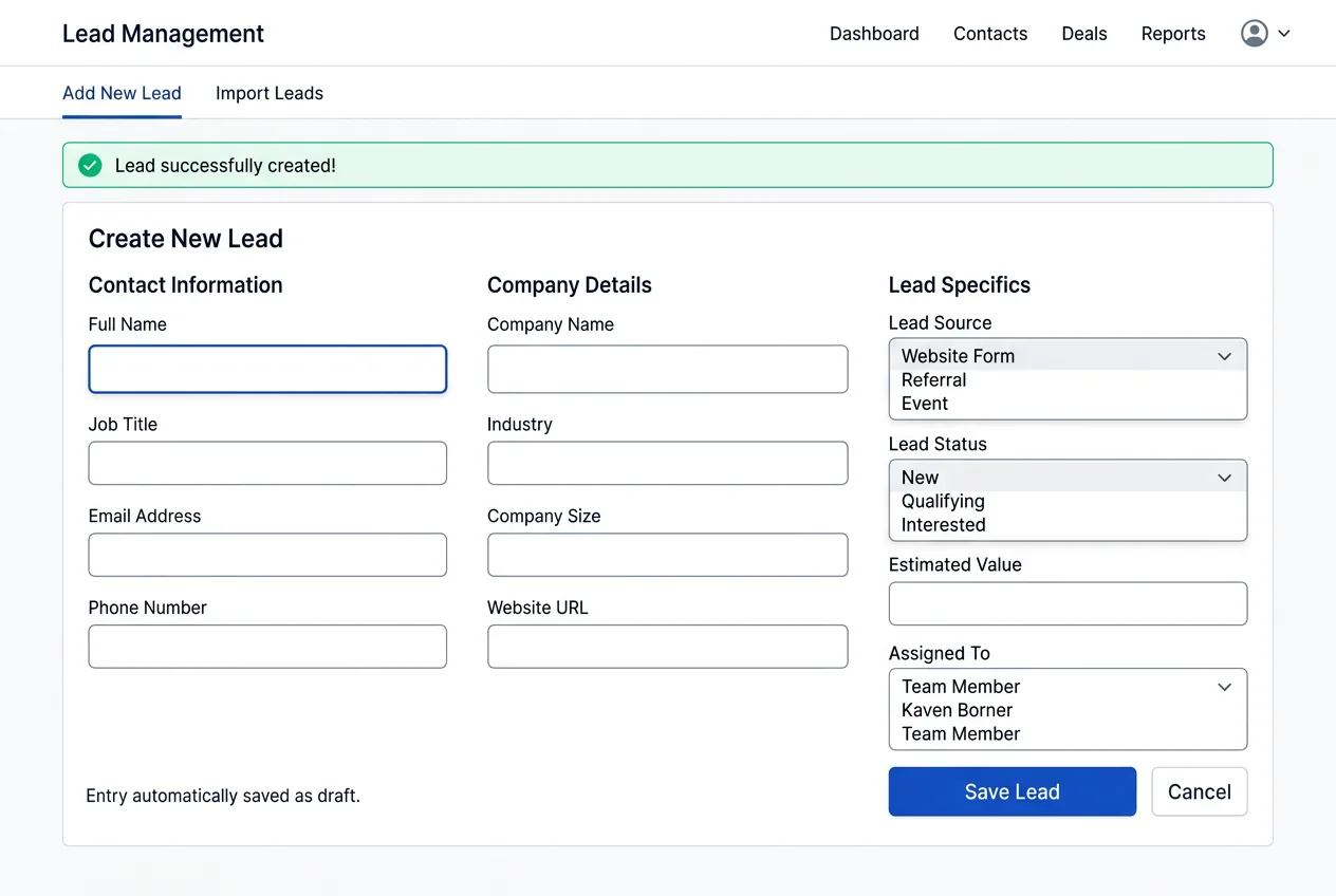 CRM dashboard showing contact records being updated in real time with validation checks
