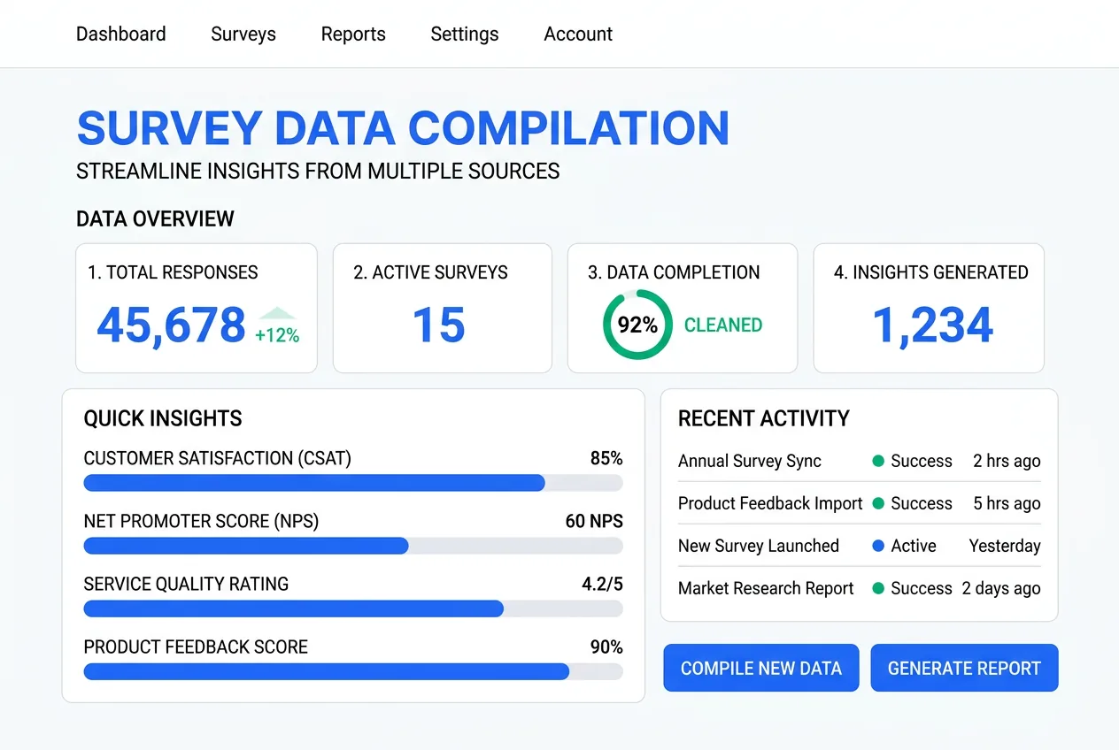 Research dataset being compiled from multiple survey sources into a structured format ready for statistical analysis