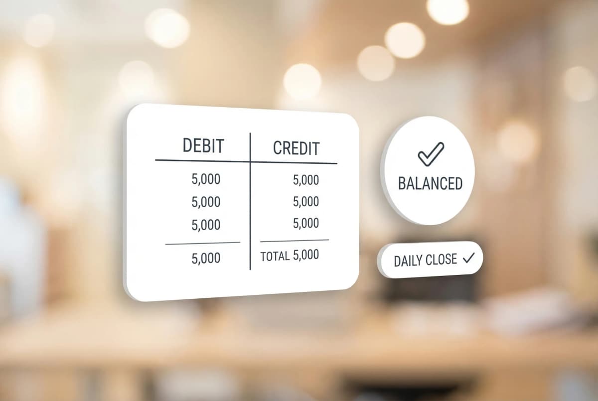 Journal entry preparation showing debit and credit allocations, supporting documentation, and general ledger posting